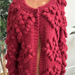 Chicwish  Knit your Love Cardigan chunky Sweater Crimson Red Wool Blend Med Photo 0
