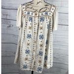 Torrid  3 Top Womens 3X Embroidered Square Neck Short Flutter Sleeves Linen Blend Photo 2