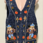 White Stag  Zip Front Sweater Vest Scarecrow Embroidered Pumpkins Fall size large Photo 0