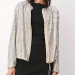 ZARA NWT Sequin Bomber Jacket Silver Size Small Photo 1