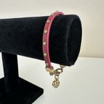 Juicy Couture Y2K Vtg Puff Heart Gold Tone w/Fuchsia Leather Band Bracelet 7" Photo 2