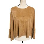DO+BE Faux Suede blouse top Bell sleeves bohemian TAN SMALL Hippie western NEW Photo 4