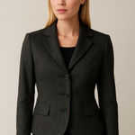 Ann Taylor  Black Charcoal Three Button Front Shoulder Padded Blazer sz 2 Petite Photo 0