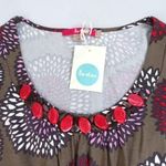 New Boden US 14 Maroon Beaded Scoop Neck Floral Print Viscose Empire Waist Dress Red Photo 1