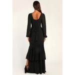 Lulus NWOT  Tier Elegance Black Long Sleeve Tiered Maxi Dress Slit Wedding Sz 3X Photo 3
