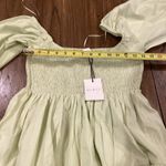 Mable Emory Smocked Ruffle Babydoll cotton mini dress NWT light green olive S Photo 4