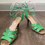 Olivia Morris Green Patent Leather Cork Heeled Sandals ~ Size 37.5 Photo 6