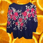 Rebecca Malone  Blue‎ Red Rose 3/4 Sleeve Lightweight Sweater Size 3X Photo 5