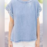 Entro Be Bold Denim Embellished Blouse Photo 0