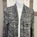 White House | Black Market Heather Black Creamy White Open Front Long Cardigan- Me Photo 2