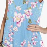 Women’s Light Blue Floral Print Tank Top Sleeveless Criss Cross V Neck Shirt Size L Photo 1