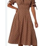 Petal and Pup  Womens Charlie Polka Dot Midi Dress L Brown Black Puff Sleeve Photo 0