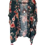 Knox Rose NWT Teal Floral Kimono Top Tassels Bohemian Flowy Feminine Resortwear Photo 0