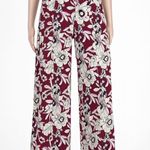EXPRESS  Stylist Wide Leg Pants Womens 2L‎ Burgundy White Floral High Rise Boho Photo 0
