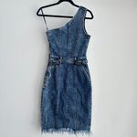 Retrofete Dress Womens XS Denim Fitted Belted Festival Boho Fringe Cowgirl Jean Blue Photo 6