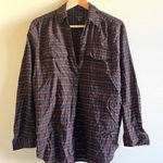 Ann Taylor Plaid Checks V Neck Shirt Brown Top 3/4 Sleeve Womens Size M Photo 0