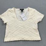 Forever 21 NWT Knit Top Shirt L Women Cream Short Sleeve Knit Cropped Cami Photo 0