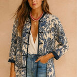 Soft Surroundings  COTTON/LINEN BLEND MANDARIN COLLAR KIMONO TUNIC NAVY Medium Photo 0