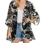 Tropical Floral Print Sheer Swim Cover Photo 0