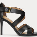 NWOT Lauren Ralph Lauren Gisella Burnished Black Leather Strappy Heel Sandals 8 Photo 0