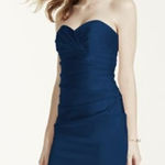 David's Bridal David's‎ Bridal Short Stretch Satin Dress with Sweetheart Neckline Blue S… Photo 0