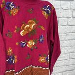 Leslie Fay Vintage 90s  Mock Neck Sweater Size L Maroon Red Floral Embroidered Photo 2