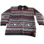 BASH Full Zip Knit Sweater Jacket L Nordic Fair Isle Pattern Gray Red Wool Blend Size L Photo 1