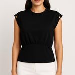 Nine West Black Sleeveless Top Women’s Size M Gold Button Detail Classic Chic Photo 0