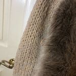 Vintage USA Hand Knit Wool Faux Fur Coat Jacket Brown Size XL Brown Photo 9