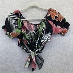 SheIn Women's Off Shoulder Blouse Cropped Cut out Tie Black Floral Large Photo 1