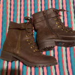 Unbound Womens Brown Lace Up Side Zip Ankle Boots Size 7 Photo 0