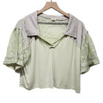 POL  Boho Oversized‎ Top Boxy Floral Lace Women Sz M Green Lagenlook Photo 0