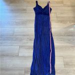 Mac Duggal  Blue Sequin Beaded Sheath V-Neck Sleeveless Prom Formal Dress Photo 8