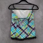 Hula Honey  Green Blue Ruffle Padded Tankini Boho Y2K VTG Swim Beach Top L Large Photo 1