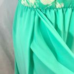 Mint green and white floral print backless halter dress size small Photo 2