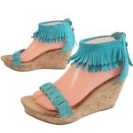 Minnetonka Aqua suede fringe Nicki wedge sandals Photo 2