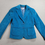 Petite Sophisticate Womens Blazer 2 Blue Velour Jacket Cropped Stretch Pockets Photo 0