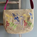 Dove Vintage Y2K Straw Floral Embroidered Large Crossbody Bag Woven Purse Rare Photo 2