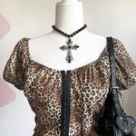 Leopard Ruffle Top, Y2K, Coquette, Emo, Scene,‎ Retro, Soft Grunge, Large Brown Photo 1
