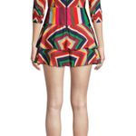 Alice + Olivia Hazeline Rainbow Chevron Stripe Mini A-Line Shirt Dress Retro Prints Colorful Silk Multicolor Colorblock Buttons Coastal Coquette Photo 1