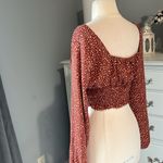 Romwe Romantic Peasant Crop Top Long Sleeve Rust Smocked Womens XS Photo 4