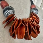 VM Signed Artisan Sculptural Statement Necklace – Terracotta Petals & Striped Be Photo 1