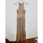 Badgley Mischka Gold High Neckline Sleeveless Sequin FLAWED Maxi Dress sz 2 Photo 1