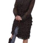 Vintage Brown White Polka Dot Ruffle Skirt Mr Mench Shirt Dress Med/Large Photo 0