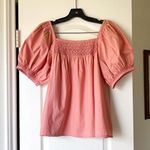 Doen Gail Top Smocked Cotton Poplin Blouse Petal Pink Puff Sleeve Medium EUC Photo 1