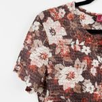 JM Collection  Women's Medium Floral Textured Stretch Top Brown Orange Cream Photo 1