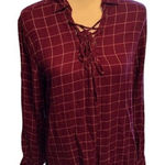 Harper  Lace Up Grid Print Blouse Sz L Photo 0