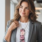 “Dainty Dapper” Pink and Gray necktie Necklace with pretty floral attachment Photo 1