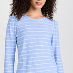 Veronica Beard Mason Baseball Tee Womens Large Blue White Stripe Preppy Luxury Photo 0