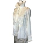 ETRO white tuxedo blouse high ruffled neck tie Victorian style size small (40) Photo 4